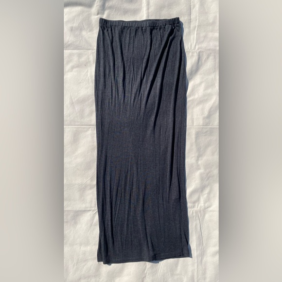 Amour Vert Charcoal Full Length Maxi Skirt Side Slit Casual Large Made in USA - Picture 2 of 4